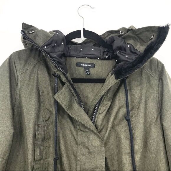 Torrid Olive Green Canvas Zip Up Hooded Winter Anorak Jacket - Picture 7 of 16